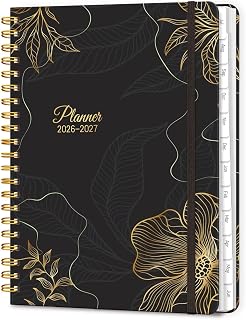 Lonely Oak Agenda 2026-2027, A5 Daily Weekly and Monthly Agenda Planner | 12 Months Spiral Academic Monthly Calendar from Jul.2026 to Jun.2027 for Student and Teacher 6.18" x 8.5" (Black Gold)