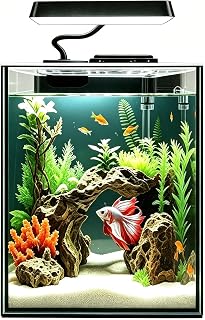 iPriro Glass Betta Aquarium Starter Kits 1.5 Gallon Small Fish Tank, Betta Fish Tank with LED Light, Power Filter, Black. 4mm Glass