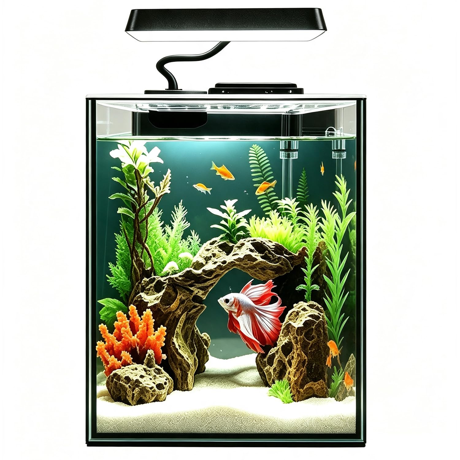 iPriro Glass Betta Aquarium Starter Kits 1.5 Gallon Small Fish Tank, Betta Fish 