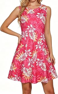 Women's Round Neck Summer Printed Sleeveless Mini Dress Party Club Casual Office Dresses