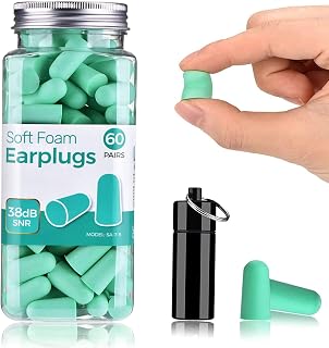 Ultra Soft Foam Earplugs, Noise Cancelling Earplugs for Sleeping, 38dB Highest SNR, One Size Fits virtually Every Wearer for Studying, Travel, Motorcycle, Loud Noise etc 60 Pair- Mint Green