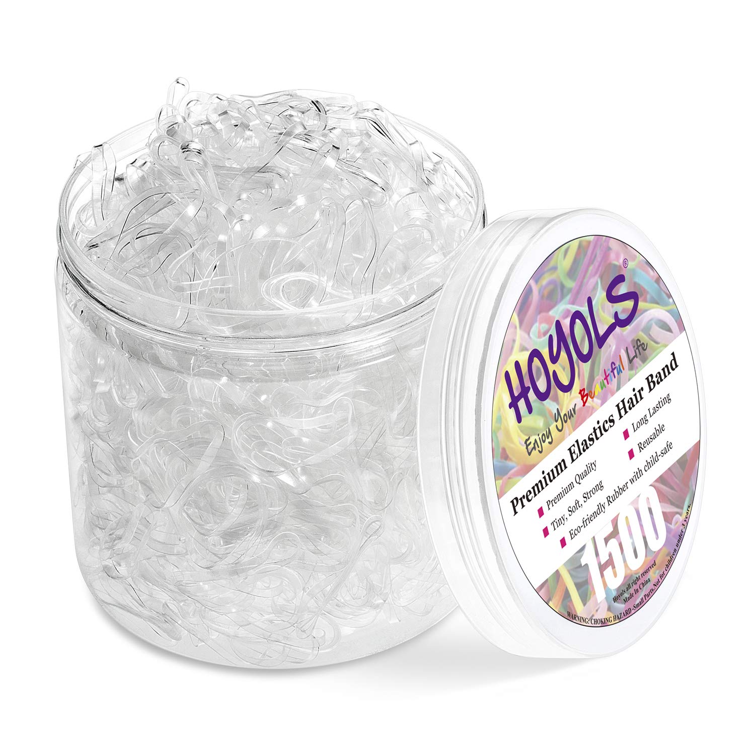 HOYOLS Clear Hair Ties, 1500 Pcs Small Elastic Rubber Bands | Soft Mini TPU Rubb