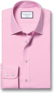 Charles Tyrwhitt Shirts for Men - Pink Non Iron with 100% Cotton Twill - Formal Dress Shirt for Work, Business & Weddings - Classic with Classic Collar