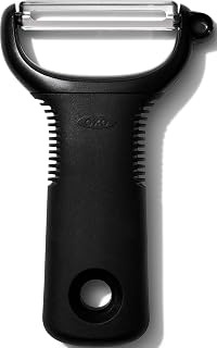 OXO Good Grips Y Peeler | Rubber non-slip handle cushions hands to reduce fatigue during repetitive prep tasks, features an integrated eye cutter