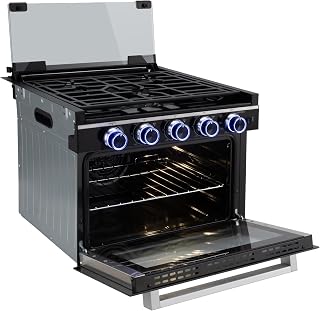 RecPro Suburban 17" RV Gas Range with Air Fryer, 3 Burner Stove | Multiple Cooking Modes, Tempered Glass Cover, LED Backlit Control Knobs
