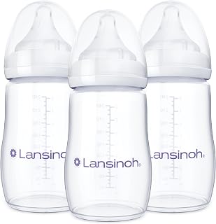Lansinoh Anti-Colic Baby Bottles, 8 Ounce, 3 Count | Medium Flow Nipples (M), Breastfeeding Bottle with NaturalWave Design, BPA-Free Plastic, Baby Essentials