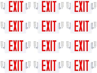 Sunco 12 Pack Red Exit Signs with LED Emergency Lights & Backup Battery | 120-277V Wall/Ceiling Mount, Two Adjustable LED Lights, Commercial Safety Lighting, 90 Minute Battery, 94V-0 Fire Resistant