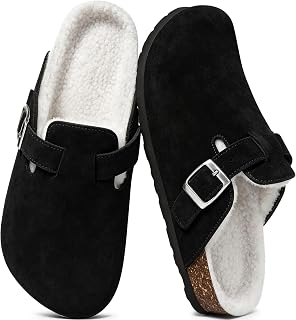 KIDMI Unisex Suede Clogs with Plush Lining Cork Footbed Arch Support