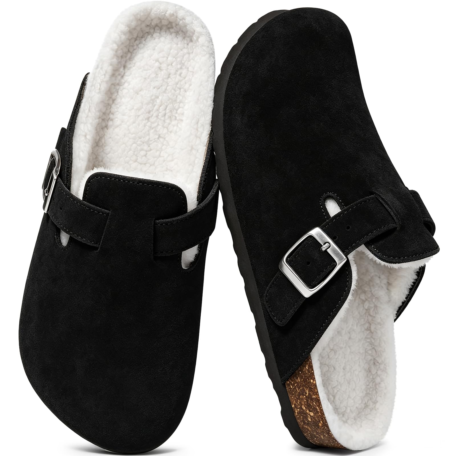 KIDMI Unisex Suede Clogs with Plush Lining Cork Footbed Arch Support