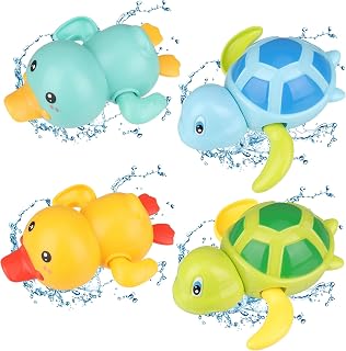 Pinenuts 4 Pcs Baby Bath Toys, Wind Up Duck Turtle Bathtub Toys | 2 Ducks 2 Turtles Swim Across the Tub No Batteries Toys for Toddler Kids Girls Boys Bath Time Shower Gifts