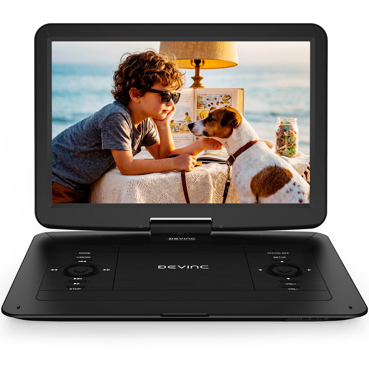 16.9" Portable DVD Player for Kids & Elderly –14.1" HD Swivel Screen, 6-Hour Bat