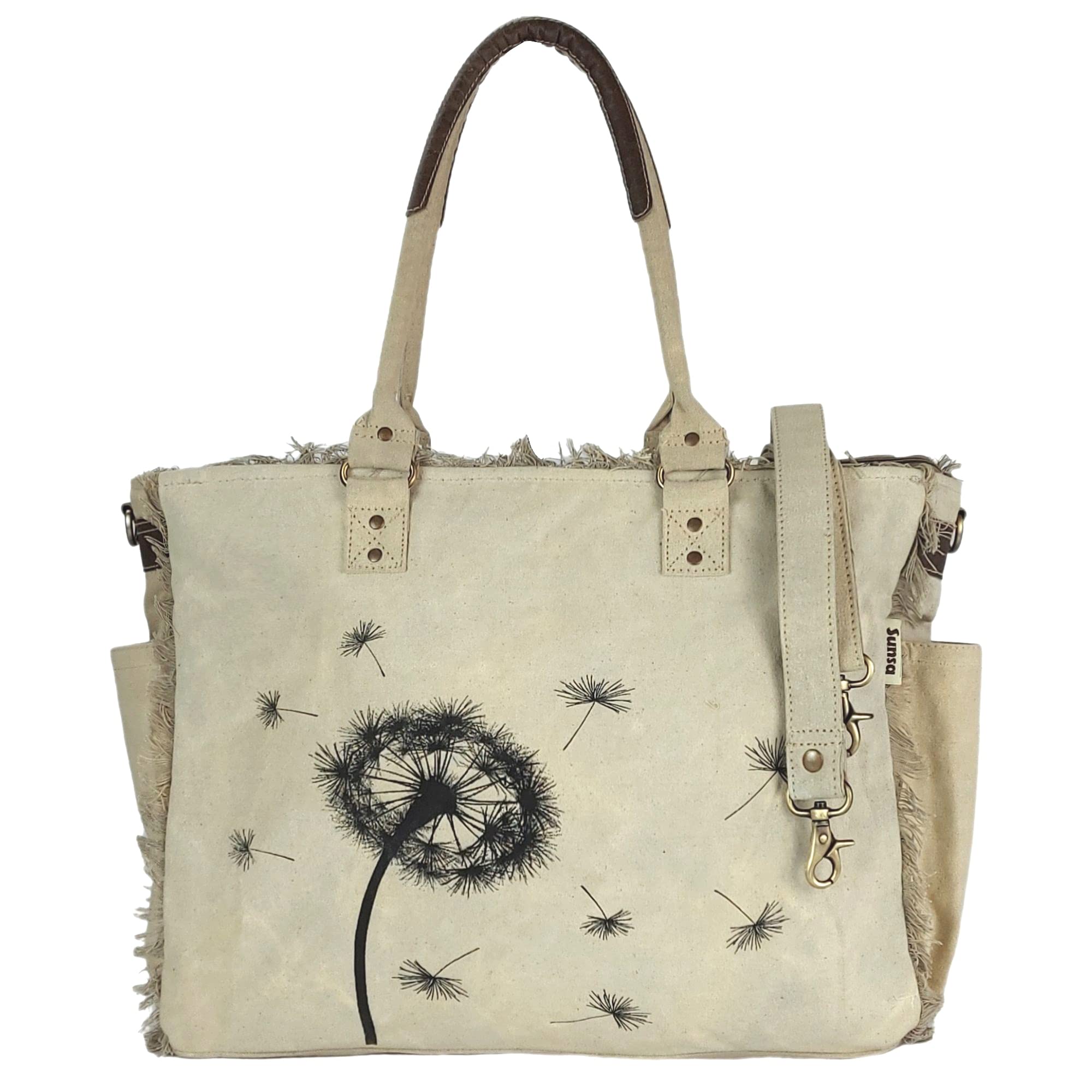 Sunsa Large bag for women. XXL canvas and leather bag. Sustainable beach/weekend