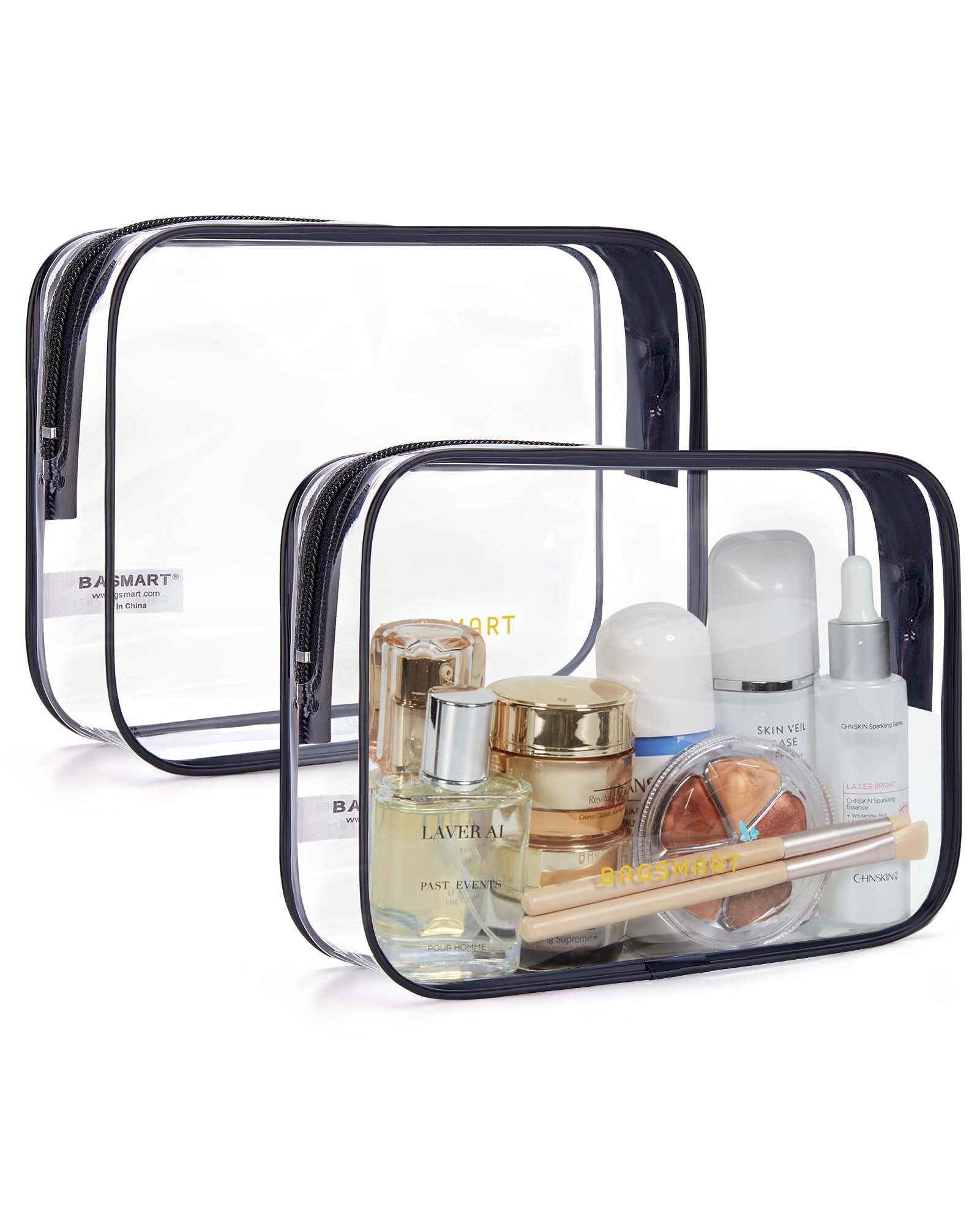 BAGSMART Clear Toiletry Bag 2-Pack TSA Approved Water-Repellent, Black | Carry o