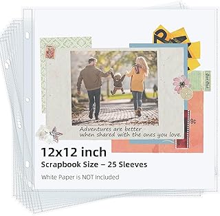 Vienrose Scrapbook Refill Pages 12x12 Inch 25 Pack Clear No Paper Inserts | Scrapbook Page Protectors, 3 Ring Binders, Top Loading Plastic Sleeves, Photo Storage, Acid Free