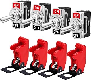 Gebildet Universal Rocker Toggle Switch with Waterproof Cap 10A/12VDC, 6A/24VDC, 2 Pin SPST ON/OFF Switch with Metal Bat, Used for Car Auto Truck Boat (Pack of 4)