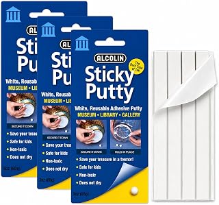 9oz Alcolin Sticky Putty Reusable Museum &amp; Gallery Quality Adhesive Putty, Repositionable -Won't Dry -3 x 3oz Pack