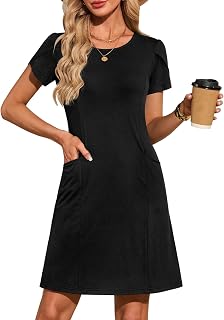Zattcas Womens 2026 Summer Casual Short Sleeve Mini Dress Loose Flowy A Line Tshirt Dress Beach Sundress with Pockets