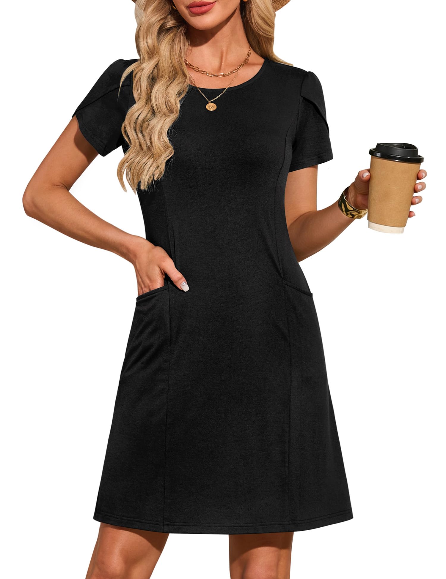 Zattcas Womens 2026 Summer Casual Short Sleeve Mini Dress Loose Flowy A Line Tsh