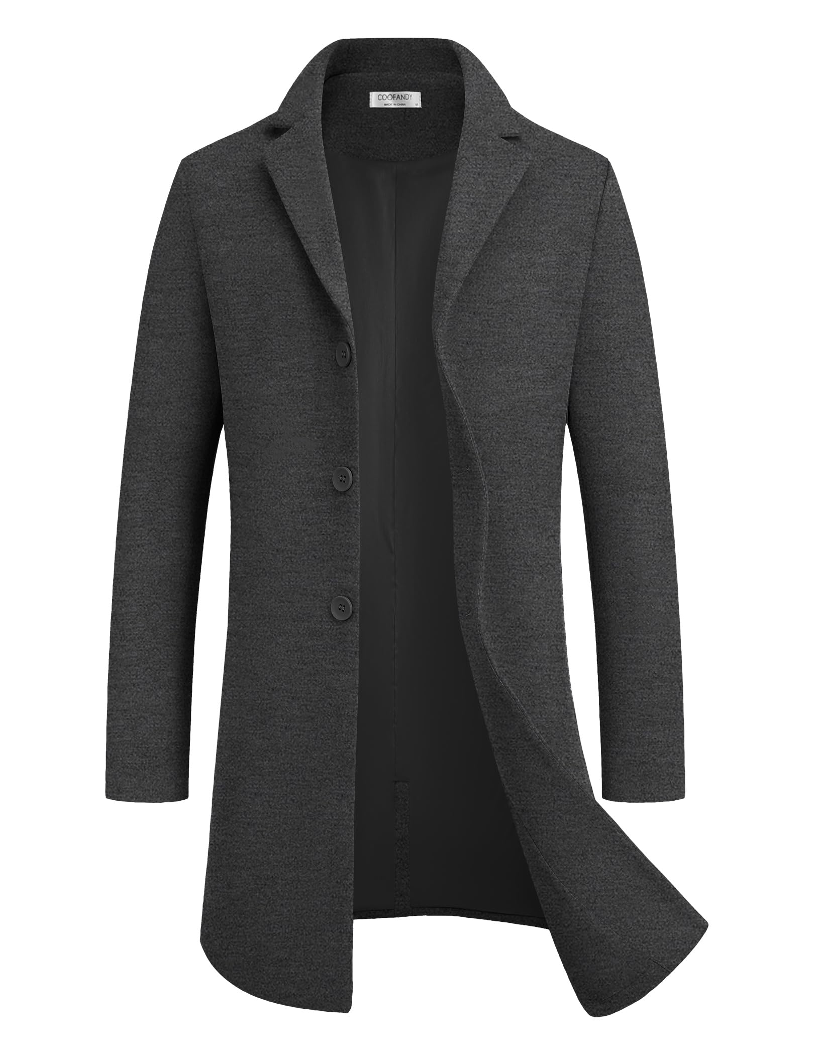 COOFANDY Mens Wool Blend Coat Winter Trench Coats Notched Lapel Collar Single Br