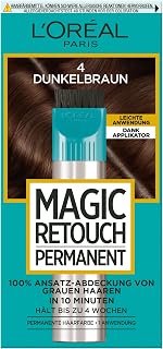 L'Oreal Paris - 100% Coverage for Hiding Grey Hair, Permanent Hair Colour, Long-Lasting Hair Concealer, Easy Application, Magic Retouch Permanent, #4 Dark Brown, 1 Count
