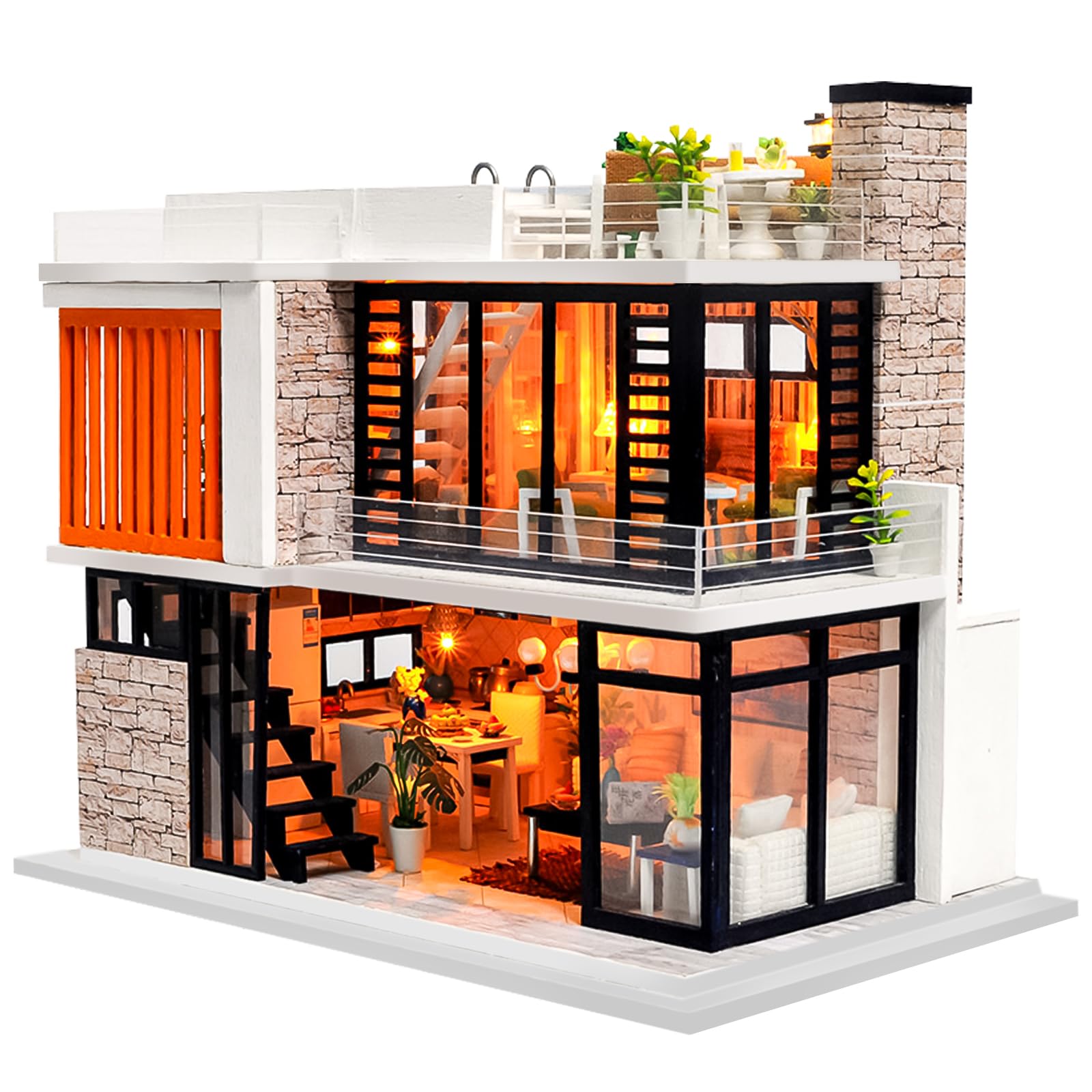 Spilay DIY Miniature House Kit for Adults, Miniature Dollhouse Kit | With Warm L