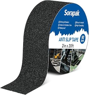 Sorapak Black Anti Slip Tape 2in x 20ft, 80 Grit Waterproof Grip Tape Roll, Non Slip Tape for Stairs, Steps, Ramps, Ladders, Floors, Docks, Trailers &amp; Outdoor Use