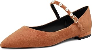 NobleOnly Women's Pointed Toe Mary Jane Low Heel Pumps Office Party Classic Buckle Shoes 1 cm Heels