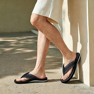 Men's Flip Flops with Arch Support PU Leather Padded Straps with Soft Toe Casual Sandals