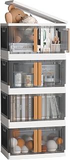 NETEL Aufbewahrungsbox mit Deckel groß, Stapelbare Aufbewahrungsboxen 94L 4 Stück, Dicker Hartplastik Box, Durchsichtig Stapelboxen mit deckel, Faltbare Aufbewahrungsbox mit Tür und Rollen，4 Deckel