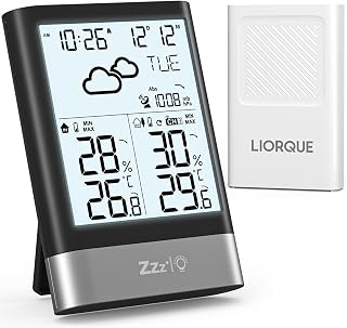 LIORQUE Weather Stations with Outdoor Sensor Wireless Indoor Outdoor Thermometer Hygrometer, Radio Controlled Clock,Temperature and Humidity Monitor with Weather Forecast, Barometric Pressure, Date