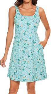 Women’s UPF 50+ Tank Dress A-Line with Pockets Breathable Quick Dry Sun Protection for Hiking Camping Beach Outdoor