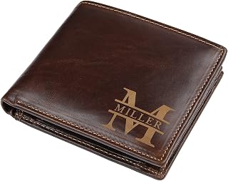 Gemszoo Custom Engraved Wallet Personalized Name Bifold Leather Wallet Gift for Men Husband Boyfriend, Red Brown, Medium,