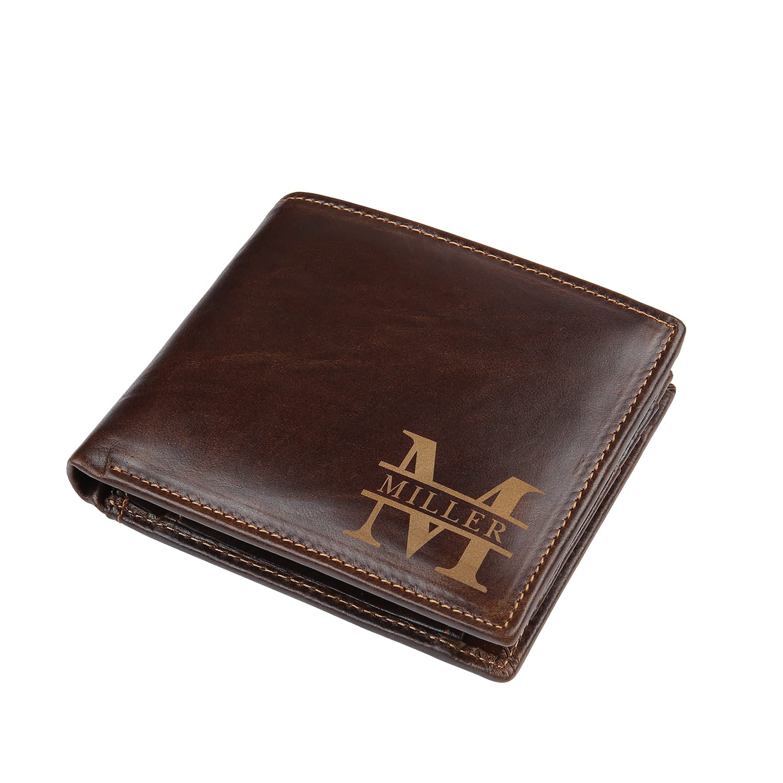Gemszoo Custom Engraved Wallet Personalized Name Bifold Leather Wallet Gift for 