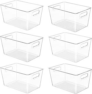 YIHONG 6 Pack Clear Storage Bins, Pantry Organizer Bins with Handle, Large | BPA-free Plastic Bins, Pantry Storage Containers for Kitchen, Freezer, Cabinet, Closet, Bathroom, Under Sink Organization