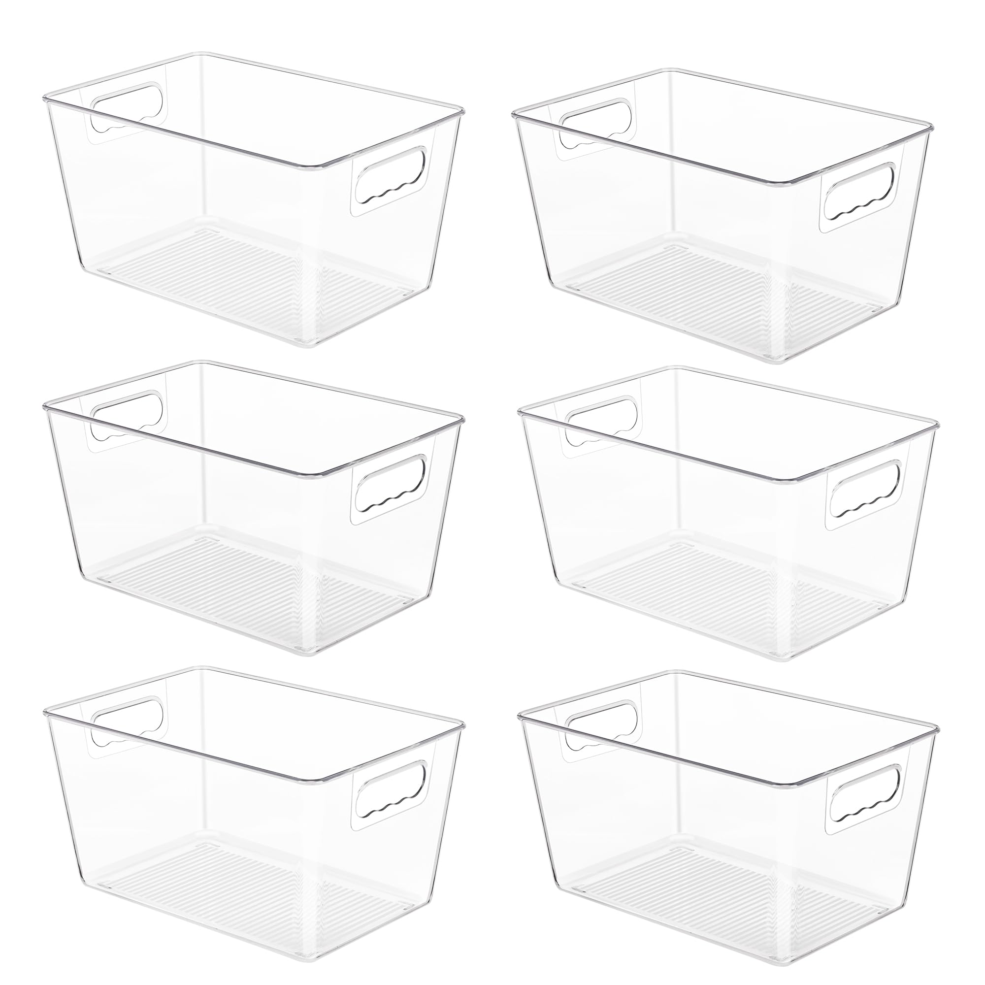 YIHONG 6 Pack Clear Storage Bins, Pantry Organizer Bins with Handle, Large | BPA