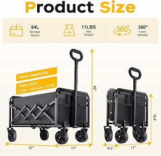 280LBS Heavy Duty Collapsible Wagon Cart with All-Terrain Wheels for Beach | Lightweight Portable Folding Design Trolly Ideal For Groceries, Beach, Shopping, Sport
