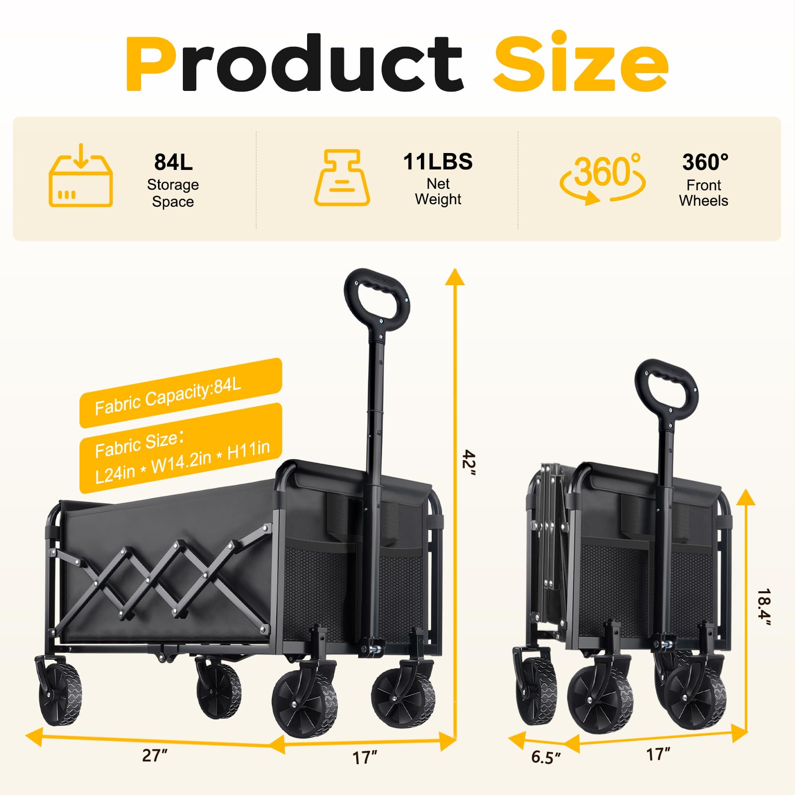 280LBS Heavy Duty Collapsible Wagon Cart with All-Terrain Wheels for Beach | Lig