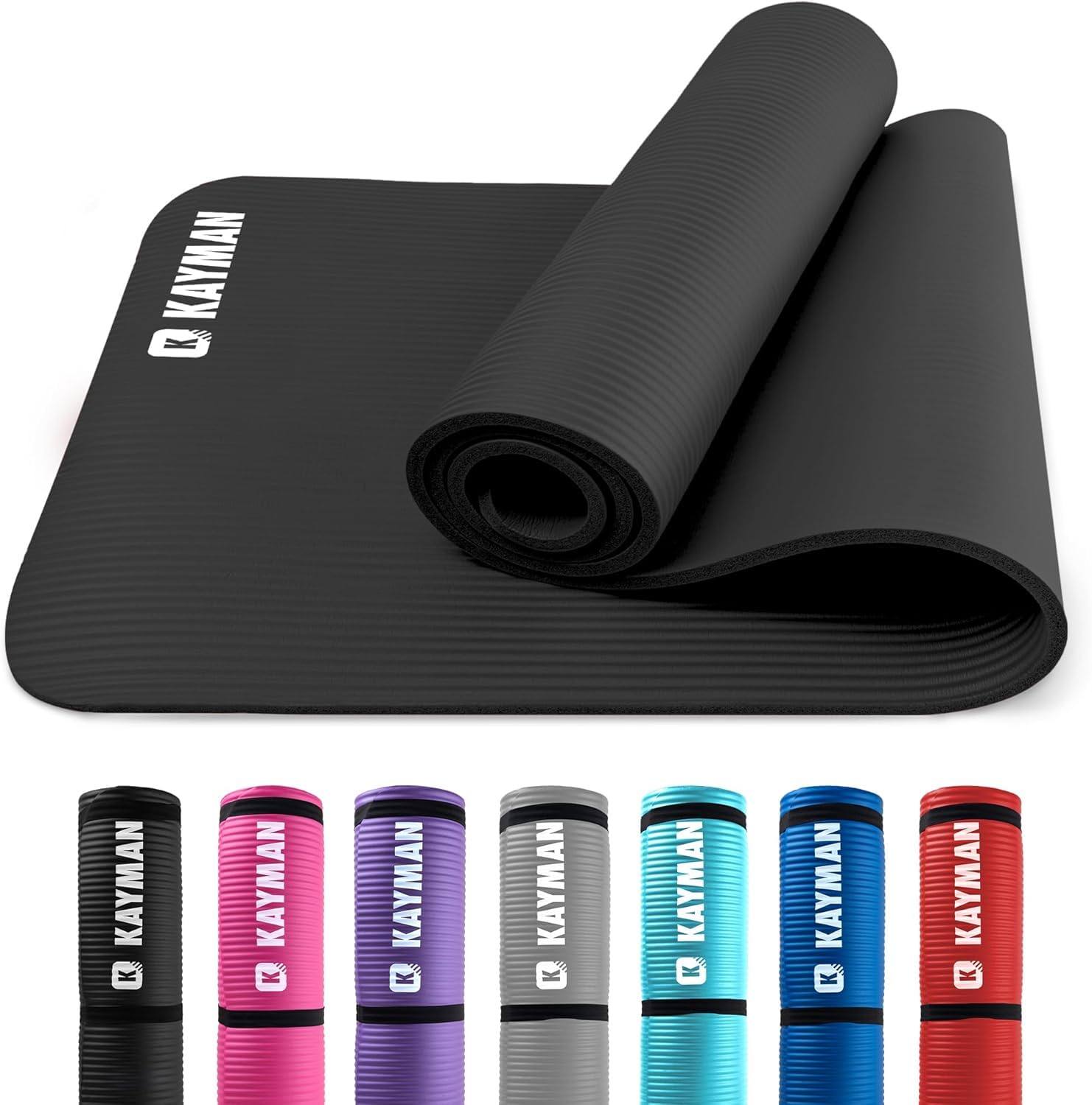KAYMAN Yoga Mat - Non-Slip Extra Thick 8mm NBR Foam, Exercise Mat, 180x60cm | Ec