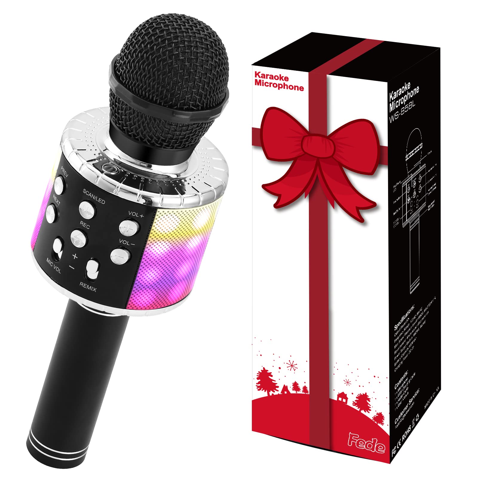 Fede Karaoke Microphone for Kids Adults, Wireless Bluetooth Microphone with LED 