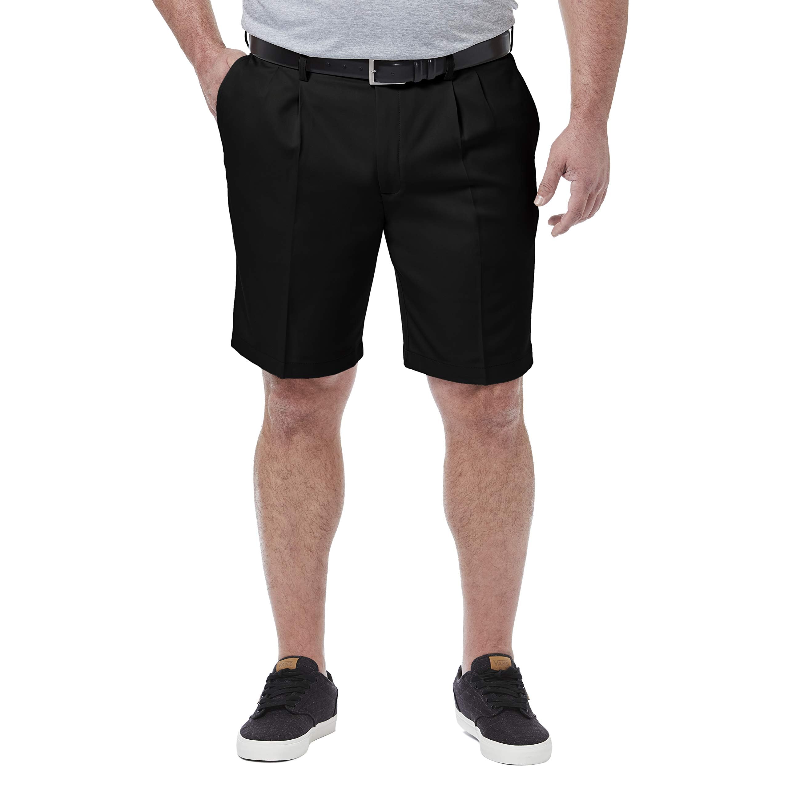 Haggar メンズ Cool 18 Pro ストレートフィット プリーツフロント 4方向ストレッチ 拡張可能ウエストショーツ ビッグ&トールサイズ