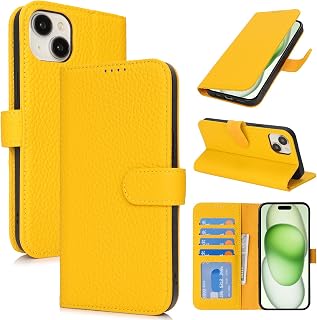 Zouzt Leather Wallet Case for iPhone 15 Plus/14 Plus, Yellow
