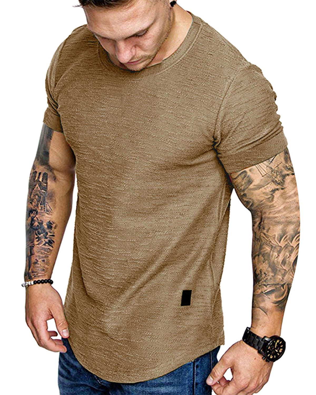 Fashion Mens Short Sleeve Muscle Gym Athletic Cotton Workout T Shirt