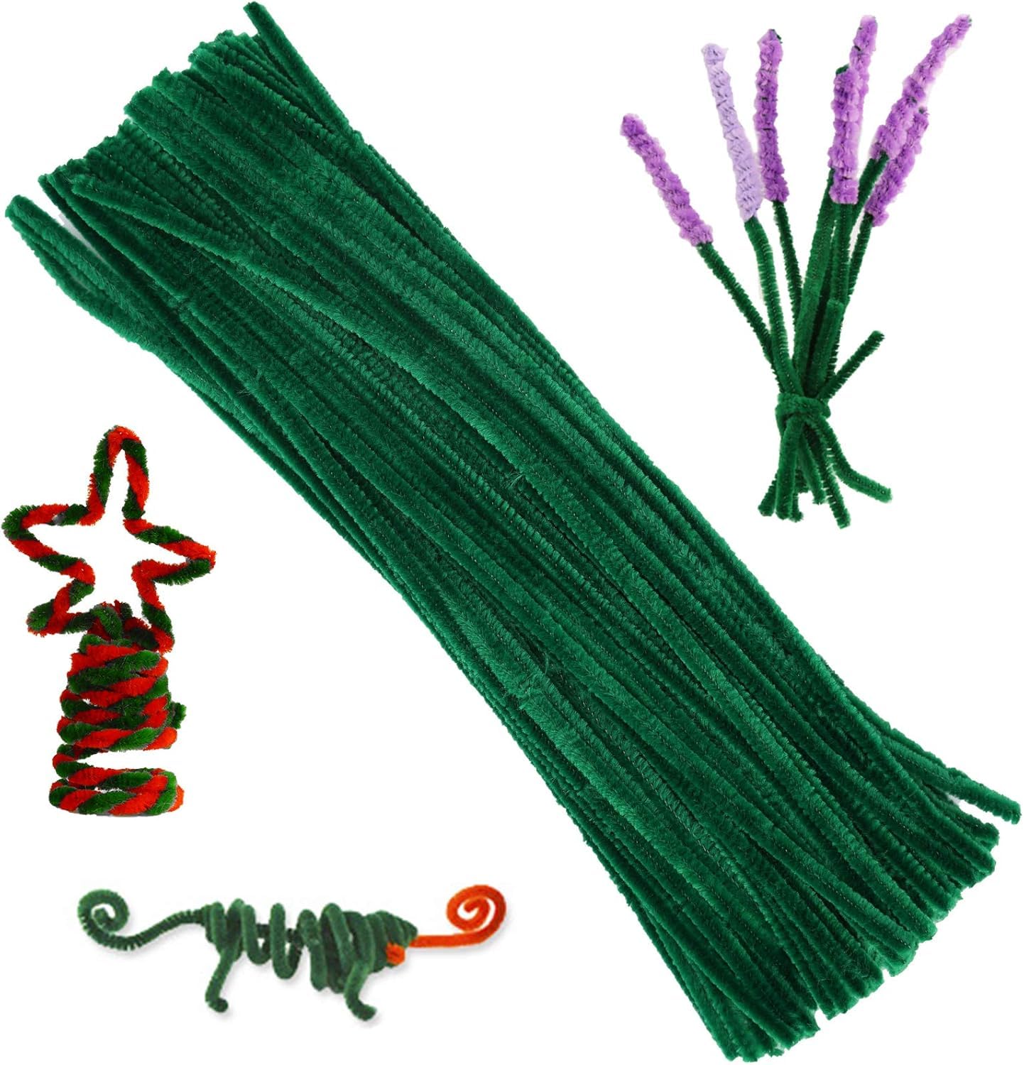 100 Pieces Pipe Cleaners Bulk Chenille Stem Green Pipe Cleaners | Fuzzy Sticks P