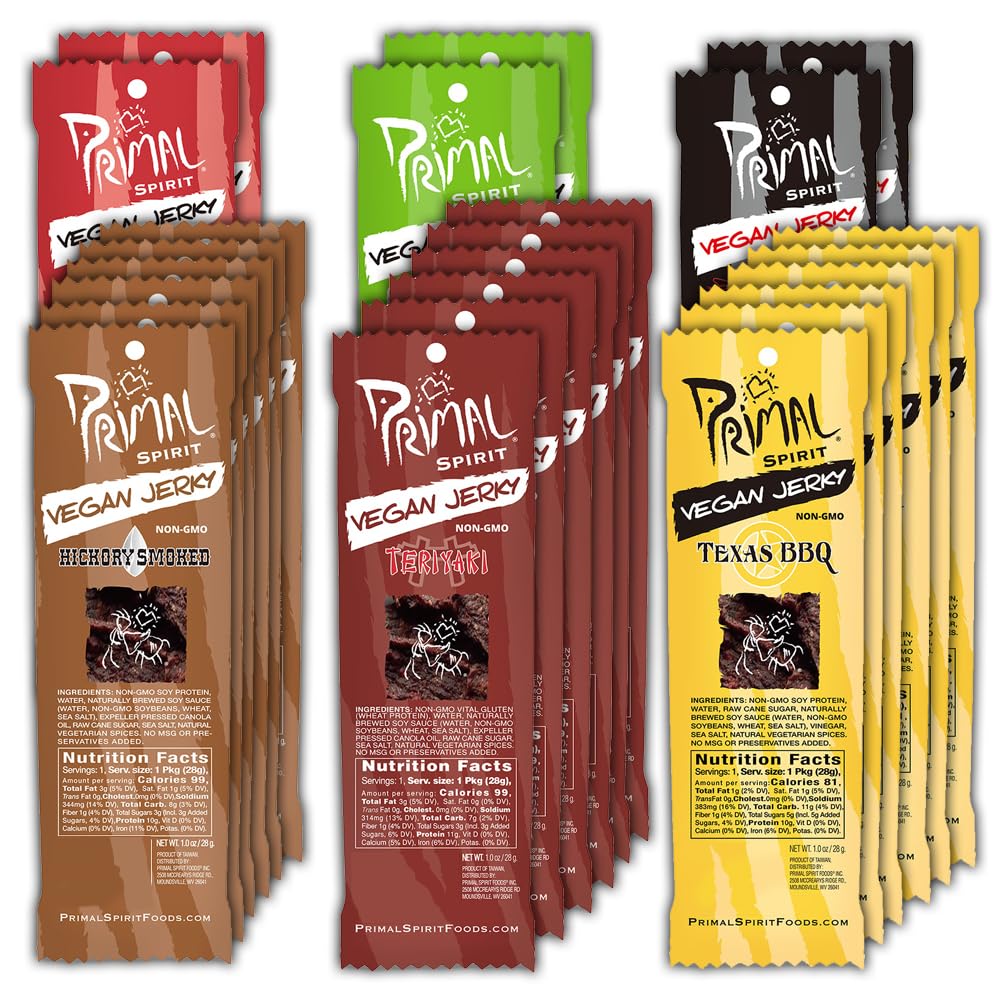 Primal Spirit Vegan Jerky - Most Popular Flavors Pack, 10 g. Plant Based Protein