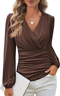 GRACE KARIN Womens Long Sleeve Tops Dressy Casual Wrap Fall Blouses