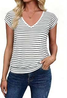 Sialois Womens Summer Tops Business Casual Cap Sleeve Shirts V Neck Banded Bottom T Shirts Everyday Wear 2026