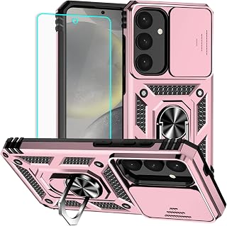HNHYGETE for Samsung S25 Case with Screen Protector: [Military Grade 20ft. Drop Tested] Slide Camera Cover Ring Shockproof Protective Phone Case for - Samsung Galaxy S25 (Rose Gold)