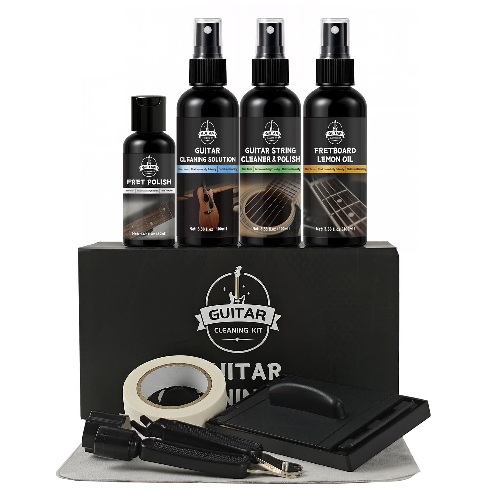 DINGSEN Guitar Cleaning Kit-8Pc Professional Maintenance Set with Oil & Wax | Cl