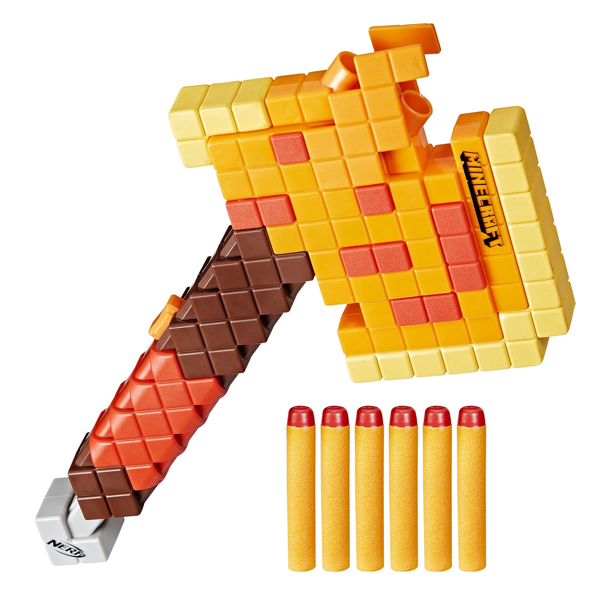 Nerf Minecraft Firebrand, Dart Blasting Axe, 6 Nerf Elite Foam Darts, Design Ins