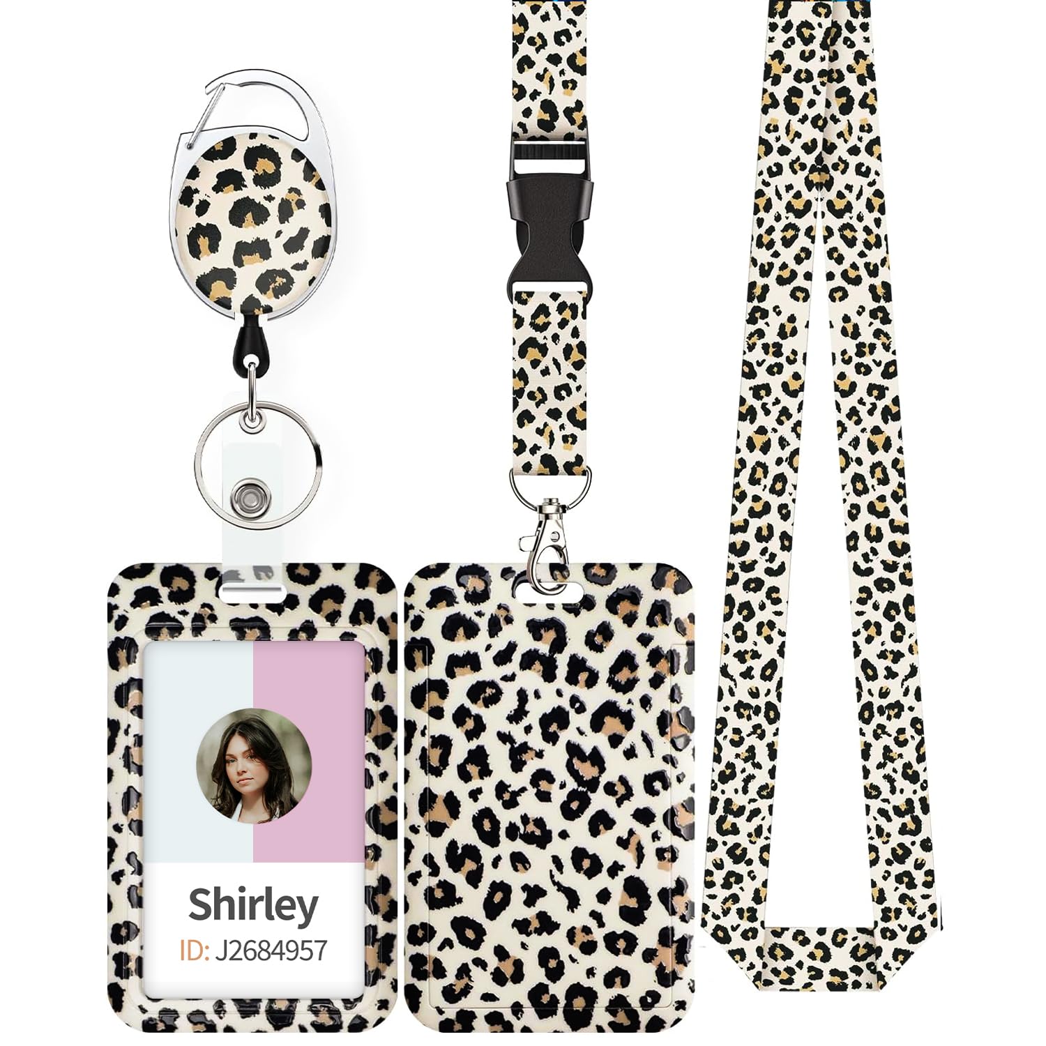Pawfly Fashionable Sliding ID Badge Holder Leopard Print Plastic Card Holder wit